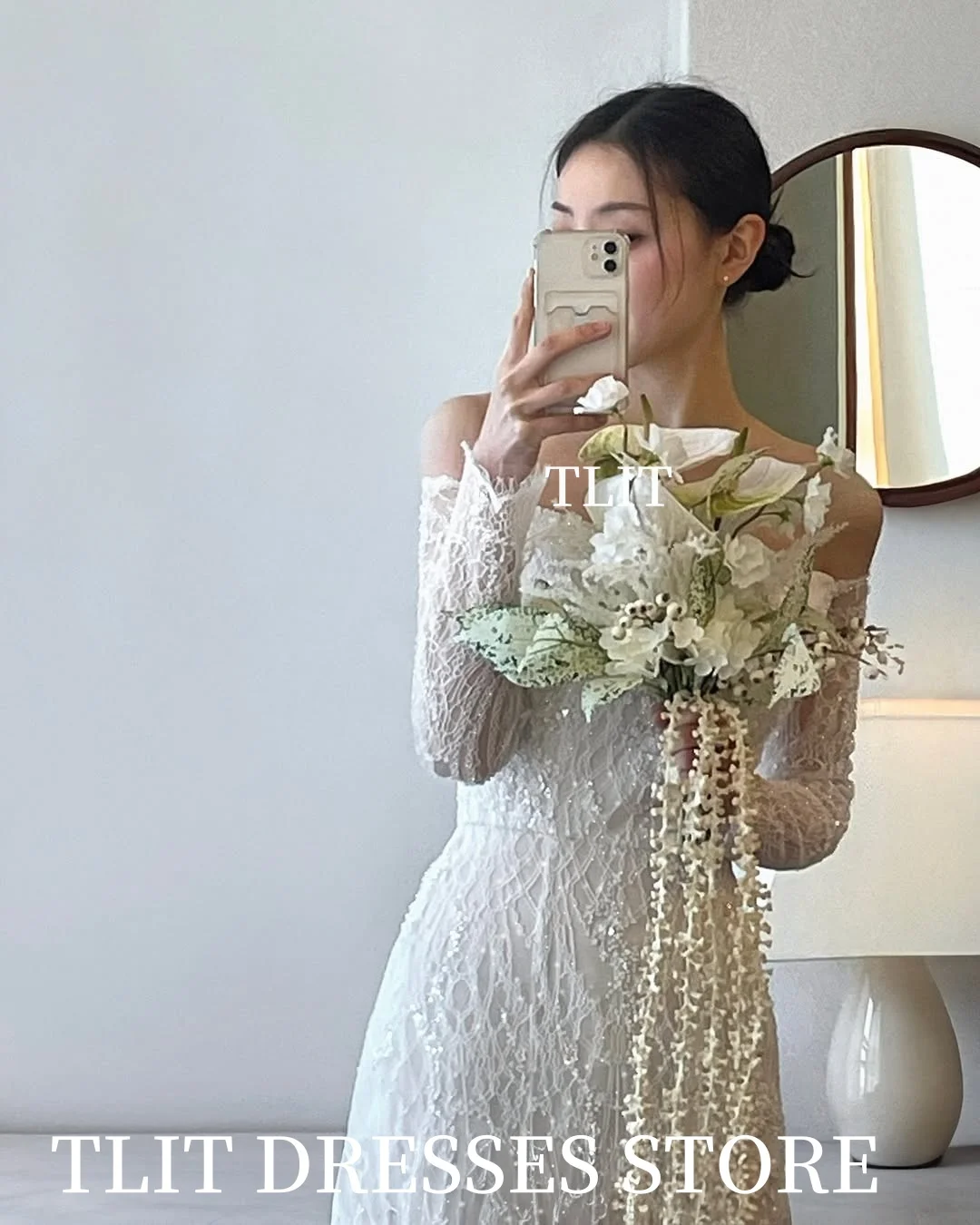 فساتين حفلات الزفاف الأنيقة من الدانتيل من TLIT فساتين زفاف كورية لالتقاط الصور بدون حمالات فساتين العروس حفلة رسمية مخصصة