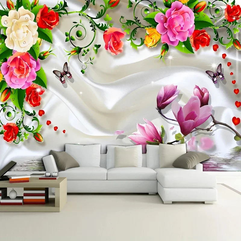 Custom Photo 3D Papel De Parede Romantic Floral Flower Mural Wallpaper Living Room Bedroom TV Background Wall Home Décor Tapety