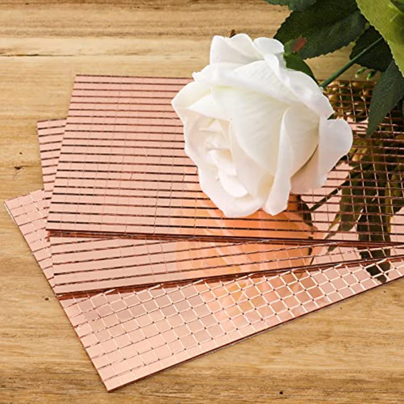 Best 6000Pcs Self-Adhesive Mirrors Mosaic Tiles, 10 Sheets Glass Tile 5X5mm Glass Mirrors Mosaic Tiles Sticker (Rose Gold)