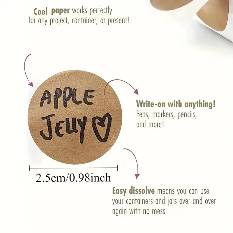500Pcs/Roll Kraft Round Self-adhesive DIY Name Personalized Kraft Round Classification DIY Name Personalized Handwritten Cards
