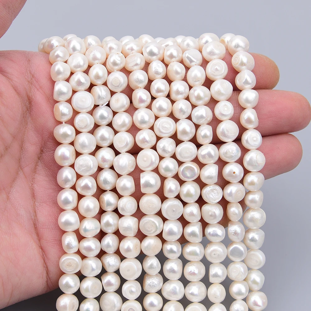 

APDGG 5 Strands Freshwater Cultured White Baroque Pearl Loose Beads 14.5'' Strand DIY Jewelry DIY Supplies