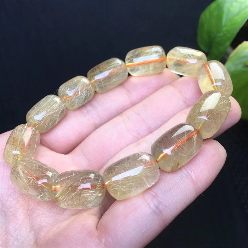 12MM Natural Gold Rutilated Quartz Bracelet Women Fashion Sweet Reiki Healing Energy Strand Girls Jewelry Gift 1PCS