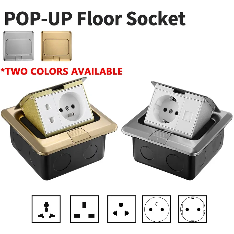 

Pop-Up Desktop/Floor Socket EU/FR/US/UK/Universal Standard Metal Panel Table 250V 16A Aluminum Alloy Box Waterproof Outlet