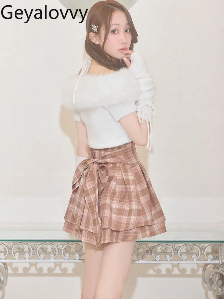 Vlinder Knoop Retro Geruite Minirok 2026 Nieuwe Zoete Leuke Meisjes Hoge Taille Slim Fit Veelzijdige Shorts Gevoerde A-lijn Korte Rokken