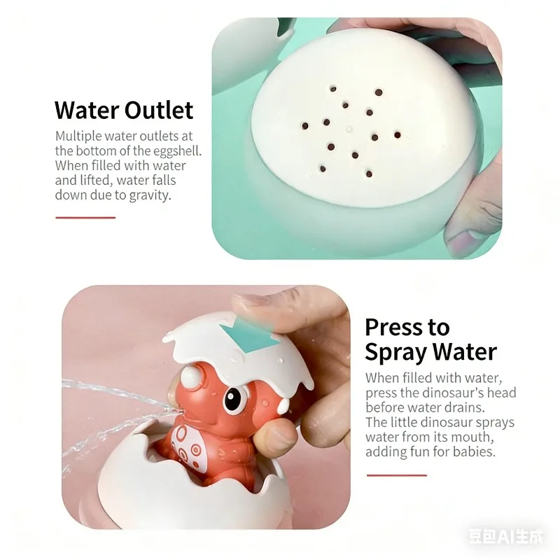 Baby Shower Toys with Water Spray Baby Dinosaurs Floating Dinosaurs in The Bathroom Playing with Eggs Parent-child Interaction
