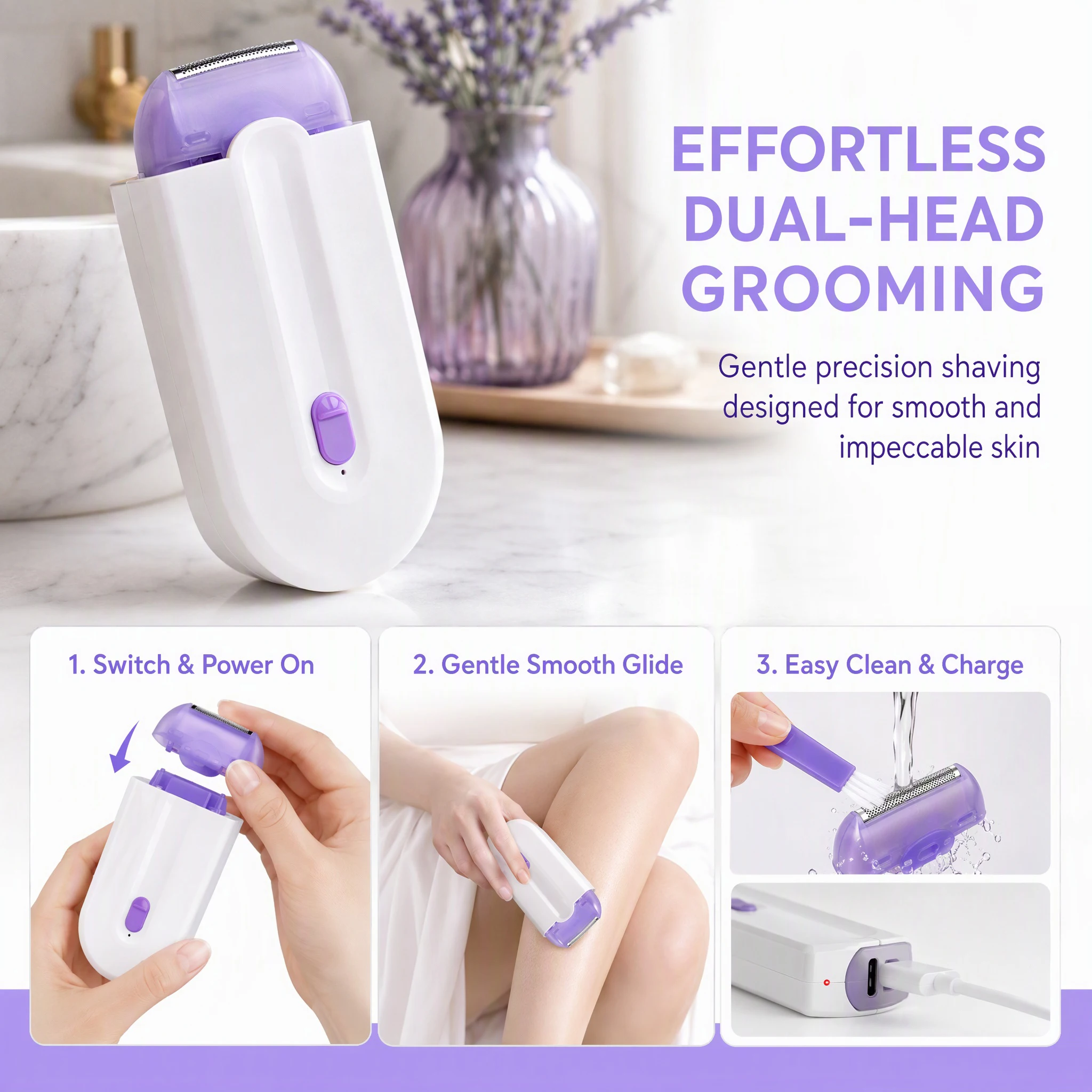 Women's Epilator Painless 2 IN 1 Hair Remover Epilator Body Face Leg Bikini Shaver Hair Removal Hair Trimmer Shaving Device