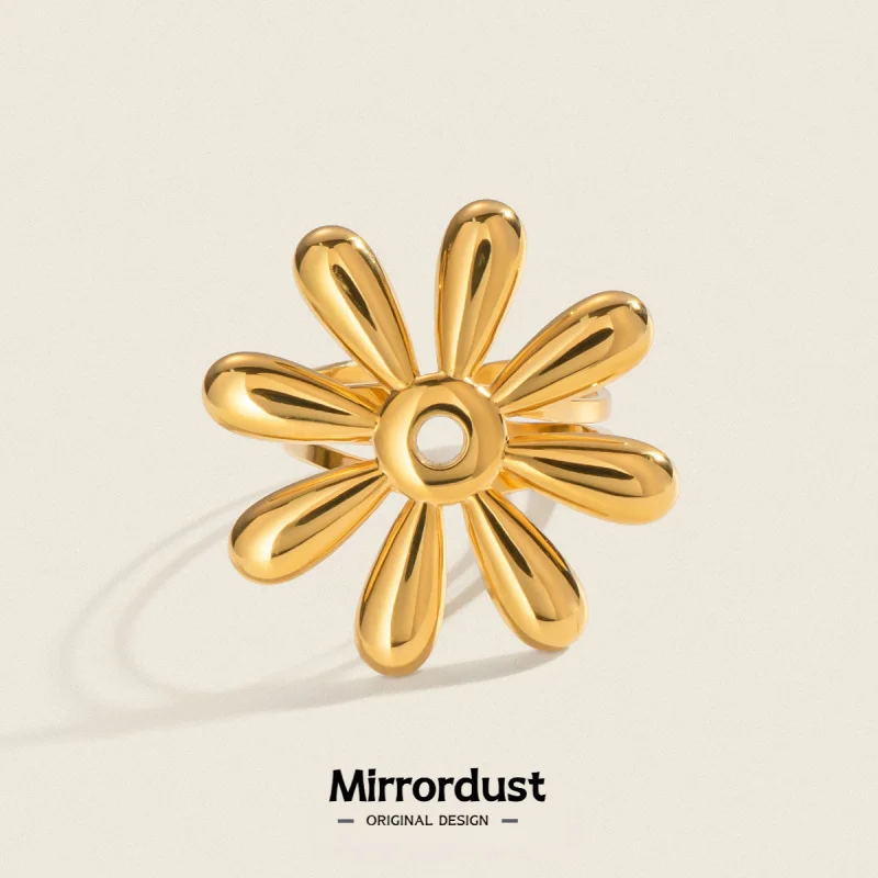 

Кольцо с полым цветком304, позолоченное из нержавеющей стали, модные простые украшения для женщин