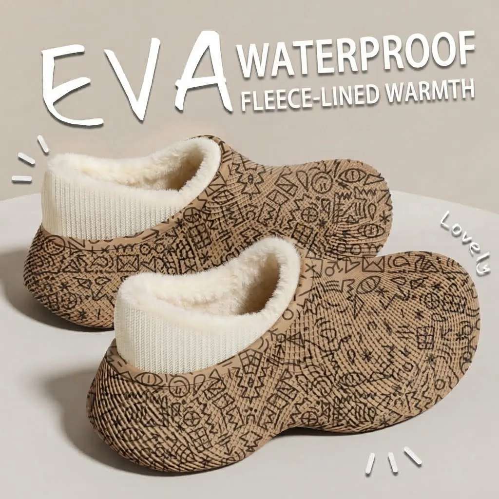 Winterwarme Baumwoll-Hausschuhe für Damen und Herren, wasserdichte EVA-Doodle-Stiefel, mit Fleece gefüttert, dicke Sohle, rutschfest, für drinnen und draußen, Hausschuhe – Detail 19