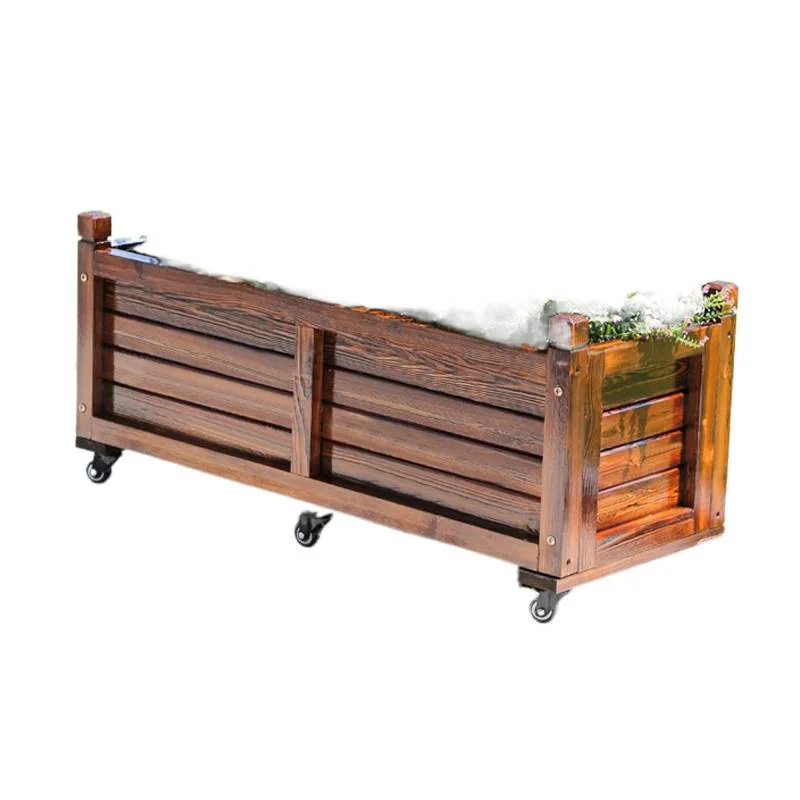 Preservative wood flower box, movable outdoor courtyard balcony for growing vegetables, flower pot with wheels rectangular