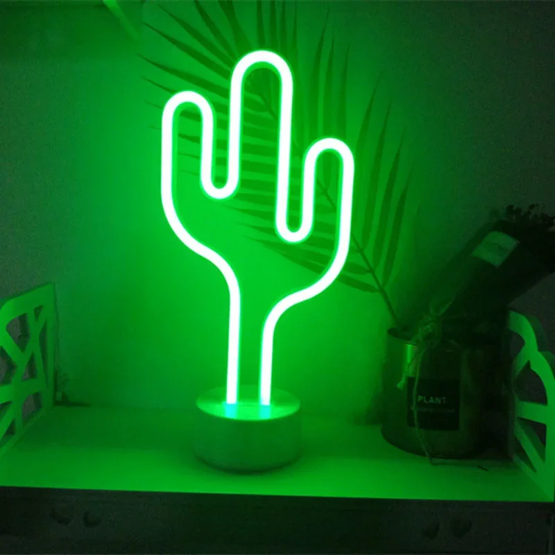 Lampada da tavolo a LED al neon a forma di cactus all'ananas con base alimentata a batteria per le vacanze della camera dei bambini