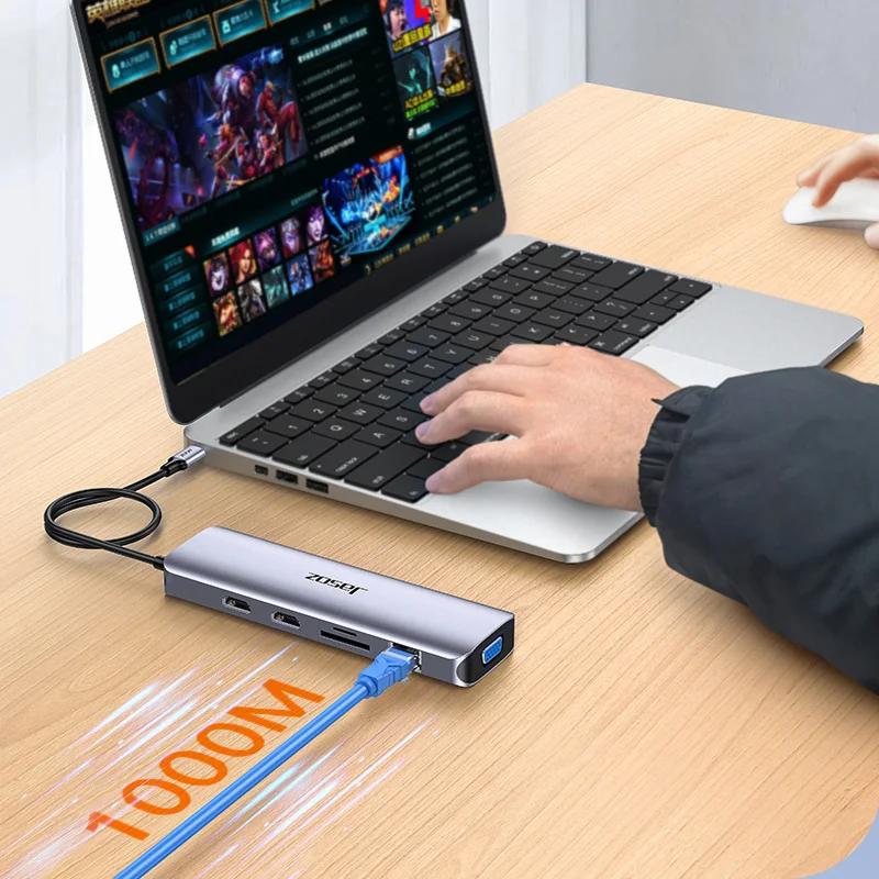 Jasoz USB C HUB Type C to HDMI RJ45 USB 3.0 Adapter 8 in 1 USB C to USB Dock Station For MacBook Pro Air Switch USB C Splitter