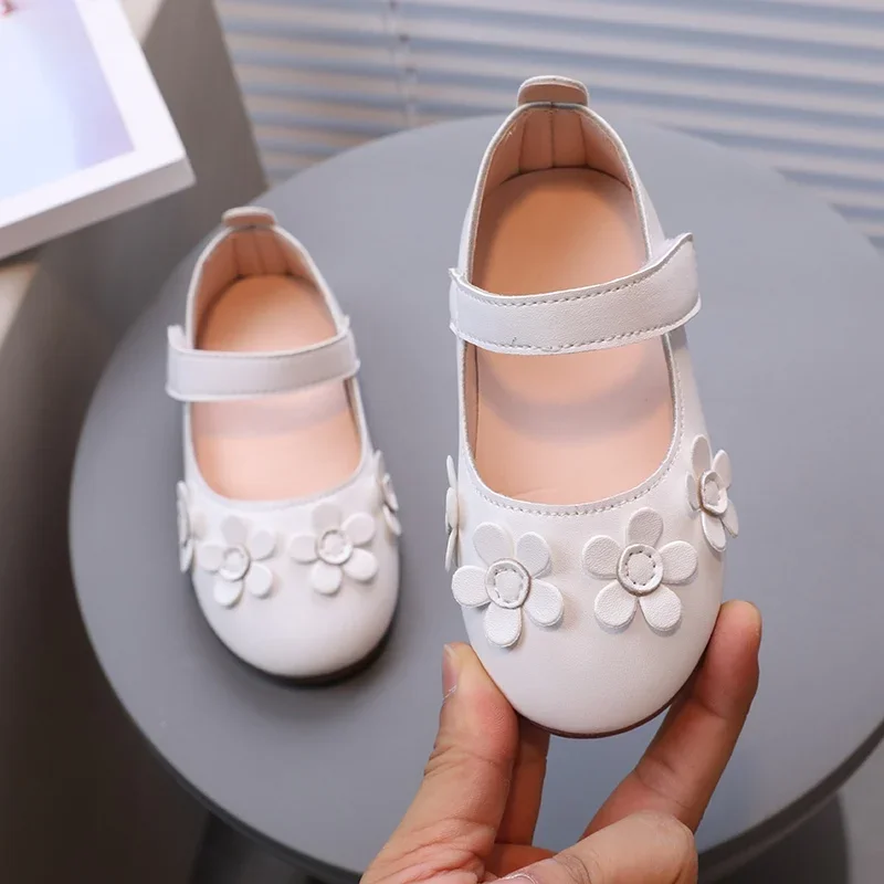 Chaussures de mariage à fleurs en cuir PU pour enfants, chaussures plates pour enfants, chaussures de princesse pour tout-petits, chaussures de soirée séparés ante