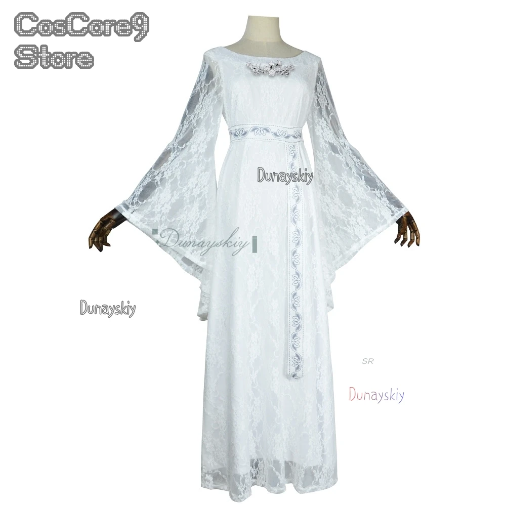 

Elf Queen Cosplay 코스프레 Elegant Clothing For Women White Lace Long Dress Girl Full Set Halloween Party Suit Carnival