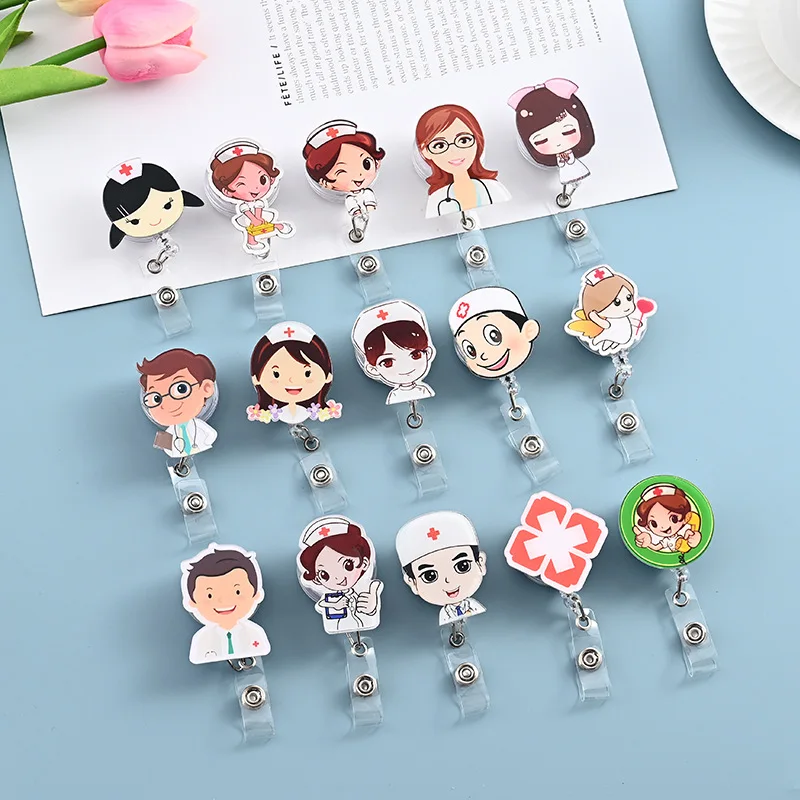

1Pc Doctor Nurse Badge Reel Retractable Working Permit Case Clip Chest ID Tag Workers Staff Pass Work Card Cover Clip Badge Reel