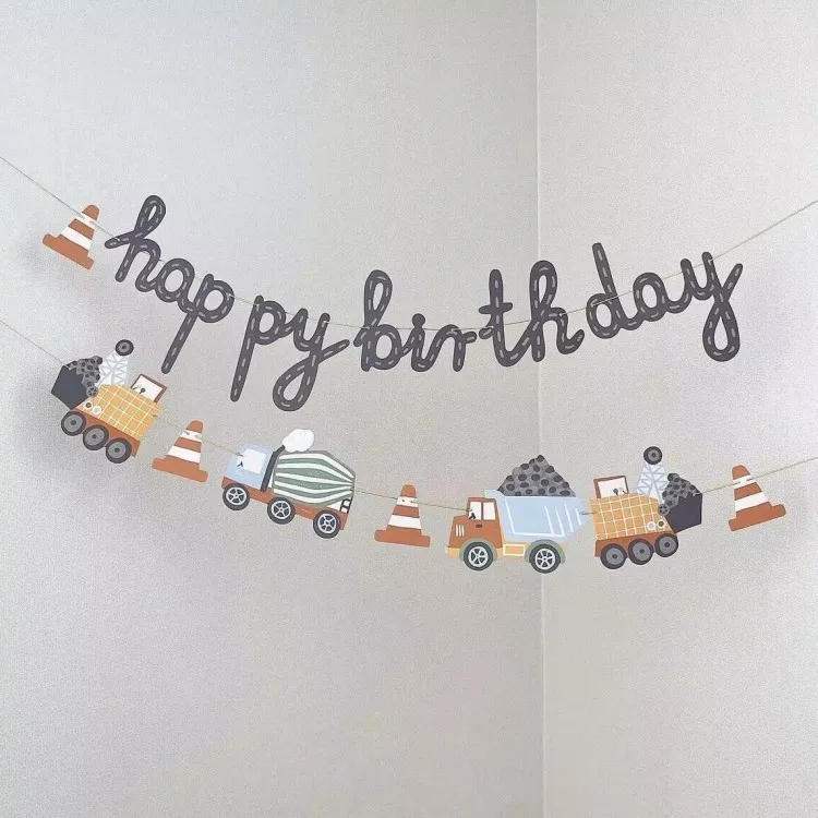 1 ensemble joyeux anniversaire fête papier bannière suspendus guirlande drapeau voiture thème enfants 1er anniversaire fête ballons décorations bébé douche
