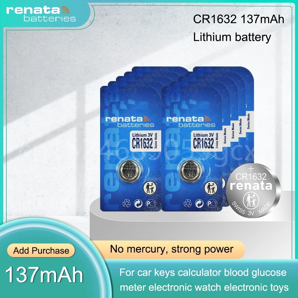 Original RENATA CR1632 3V Lithium Battery DL1632 ECR1632 GPCR1632 for Toy Car Key Watch Mouse Alarm Clock Button Coin Cell