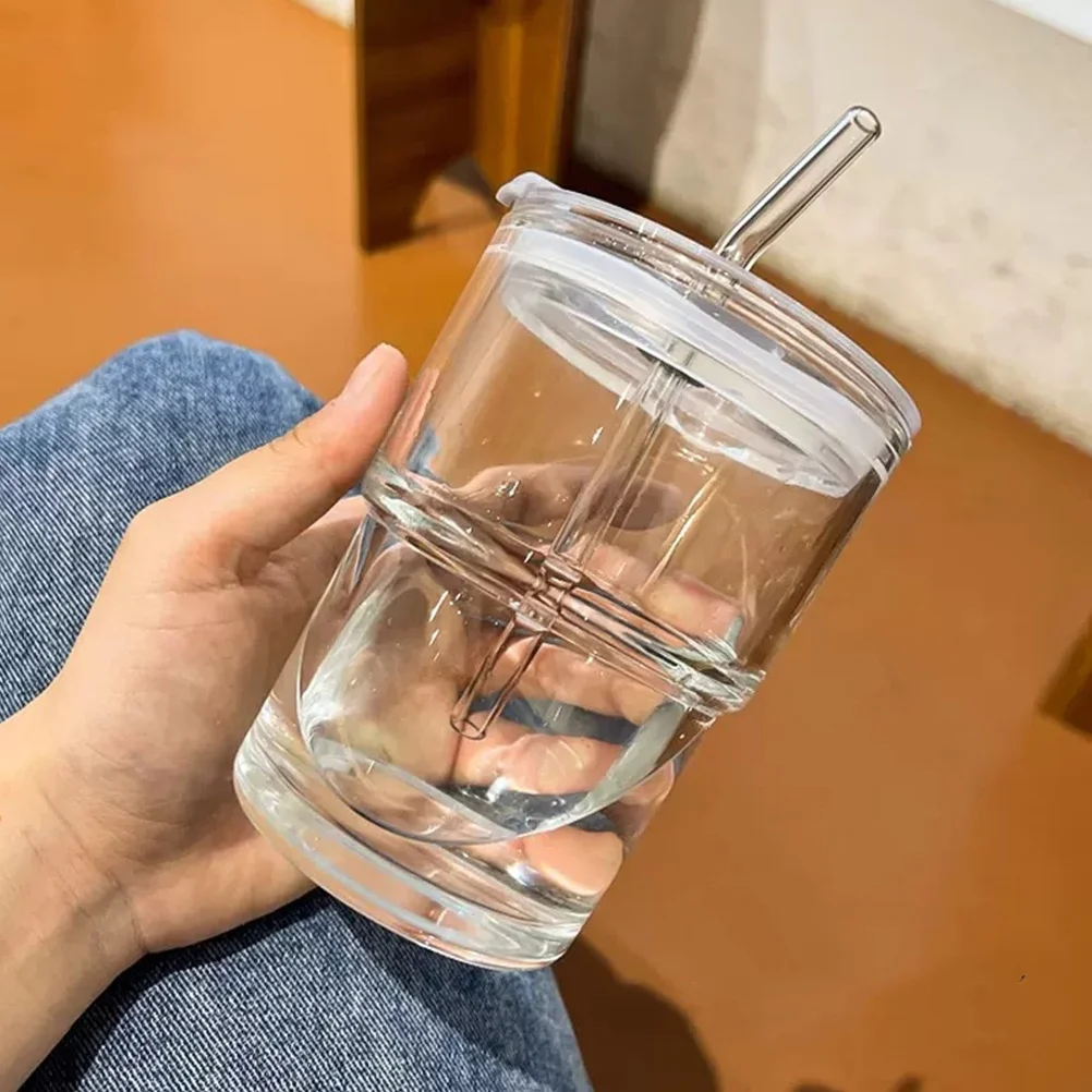 

1Set Glass Mug with Lid and Straw Multi Occasion Use for Iced Coffee Juice Smoothie Beverages Glass Water Cup with Straw