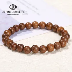 JD Natural Wooden Bead Golden Silk Sandalwood Prayer Bracelet Women Men Vintage Handmade Stretch Yoga Meditation Bangles Jewerly