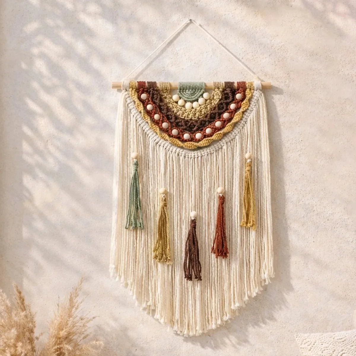 Boho Macrame Wall Hanging Colorful Woven Tapestry Aesthetic Room Decoration Minimalist Home Bedroom Living Space Decor Art Style