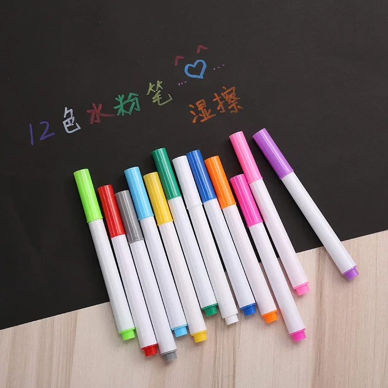 12 Pcs Water-soluble Liquid Chalk Non-dust Chalk Erasable Chalk Drawing Pen for  Black Board Whiteboard Glass Tiles