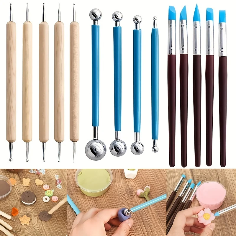 14pcs Pottery Tool Pieces Stylus Tools Ceramic Tools Soft Pottery Clay Assisted Tools Dot Pen Engraving Embossing Stick Novice