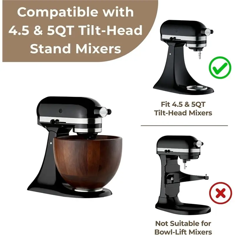 LITE-Wooden Bowl With Splash-Proof Lid For Kitchenaid 4.5& 5 QT Tilt-Head Stand Mixers- Acacia Wood Material