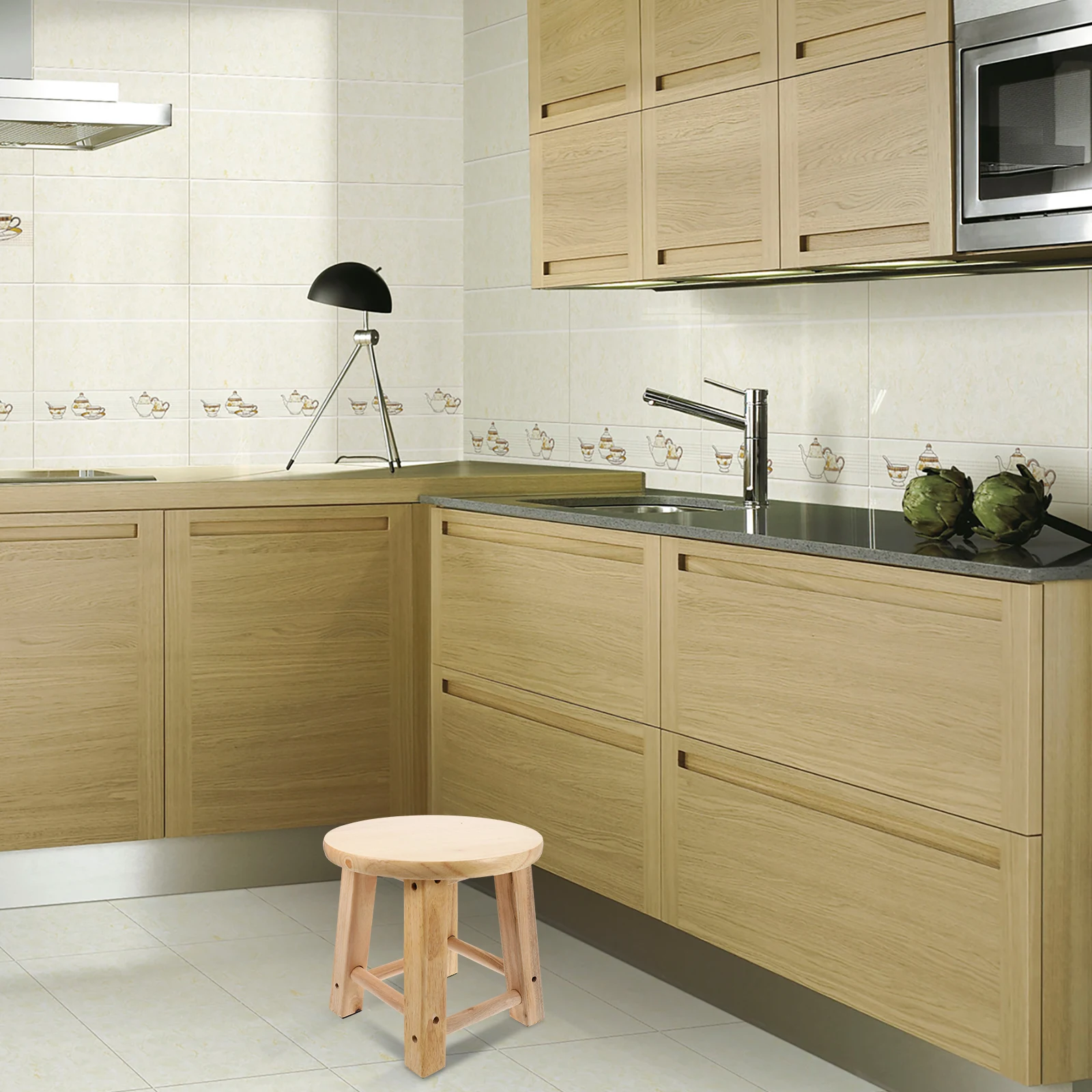 Runder kleiner niedriger Anti-Rutsch-Fußhocker aus massivem Holz, leichter Toilettenhocker für zu Hause, stabile Beine, verstärktes Design, Badezimmerschuh