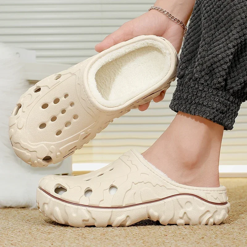 

Men Winter Clogs Cotton Slippers Fluffy Shoes Warm Garden Shoes Cotton Removable Big Size 47 Warm Plush Home House Outdoor Shoes