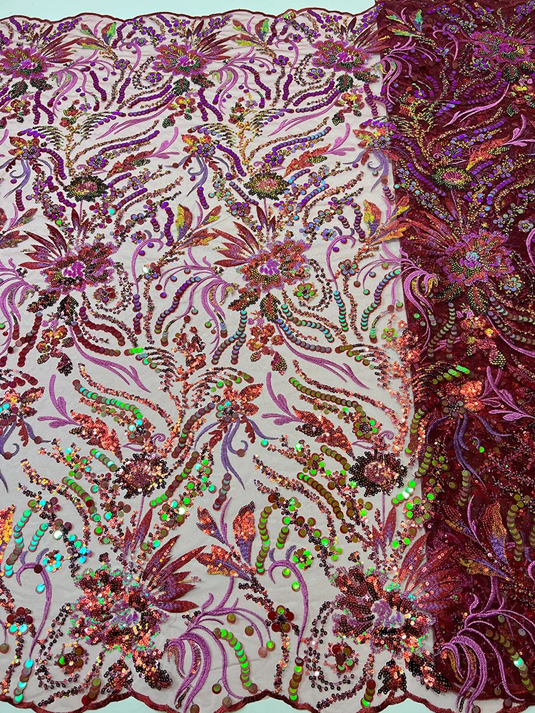 

Изысканный хвост Феникса, перья, вышитая бисером ткань, красное вино, цвет меня, материал для одежды для свадебного платья Dr