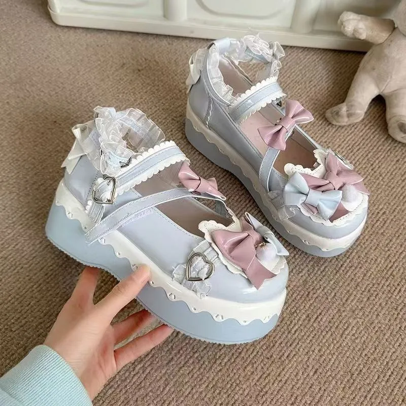 Chaussures plates compensées en dentelle Kawaii Alice, Mary Janes, adorables pour filles, style Lolita, avec nœuds mignons, chaussures à plateforme 2026