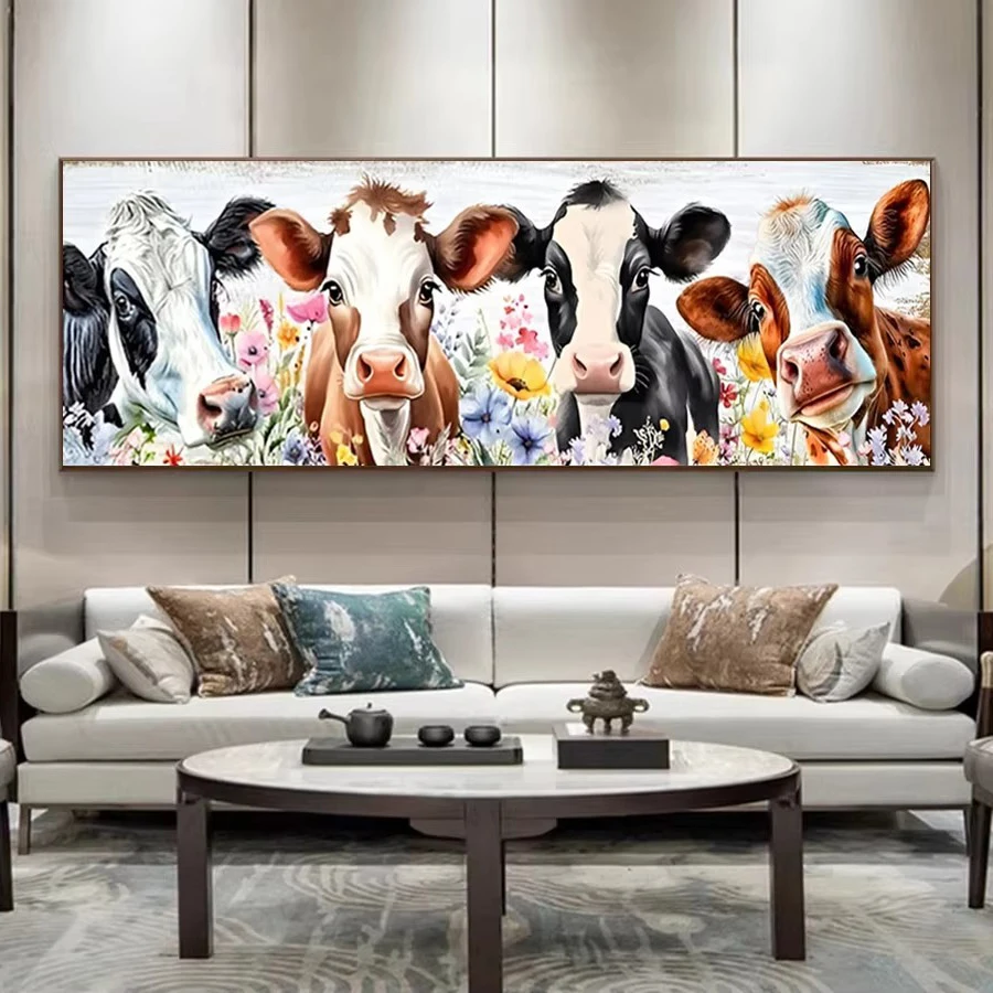 Diy Diamond Painting Extra Large Size Cow Flower Full Square Round Drill Abstract Animals Mosaic Embroidery Picture Wall Decor