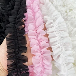 3meters 5cm wide Pink/ White Chiffon Ruffles Lace Trim Cloth Wrinkled Children's Clothing with Cuffs and Hem, Lolita Trims SC587
