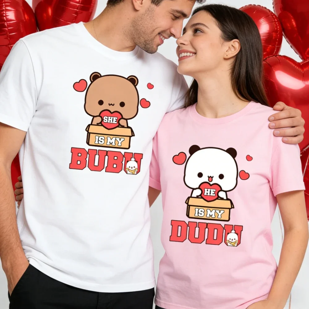 Bubu Dudu-Sudadera a juego para parejas, ropa bonita de regalo de aniversario, camiseta informal de algodón para la vida diaria, camiseta de oso para parejas