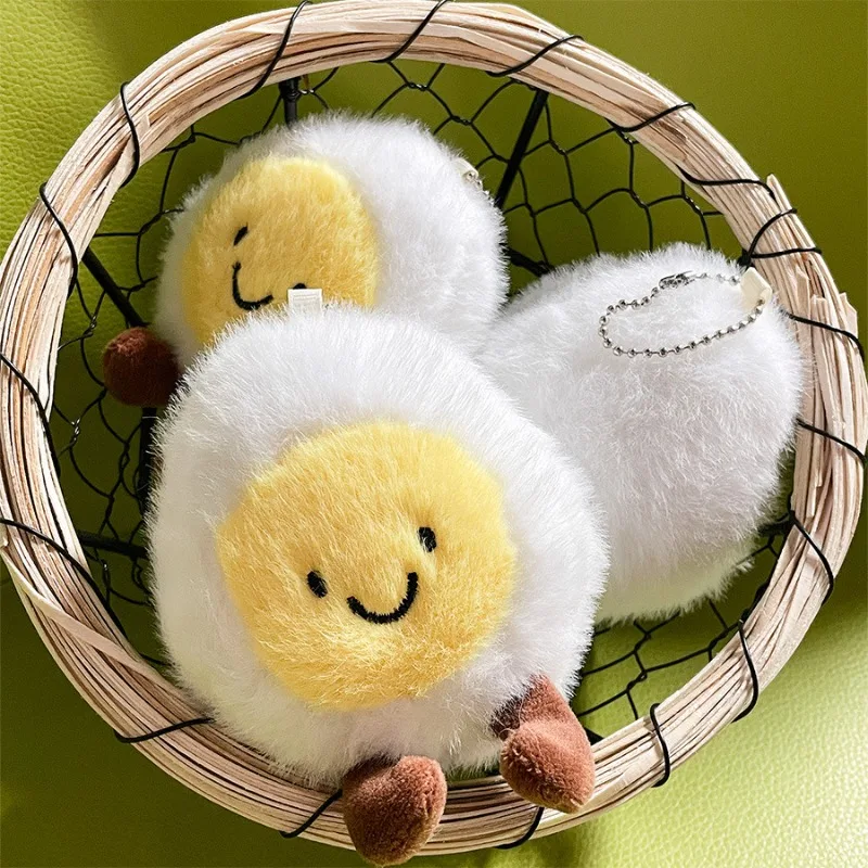 Cartoon Fun Boiled Egg Plush Doll Hot Spring Egg Doll Keychain Pendant Simulation Food Smiling Egg Plush Doll