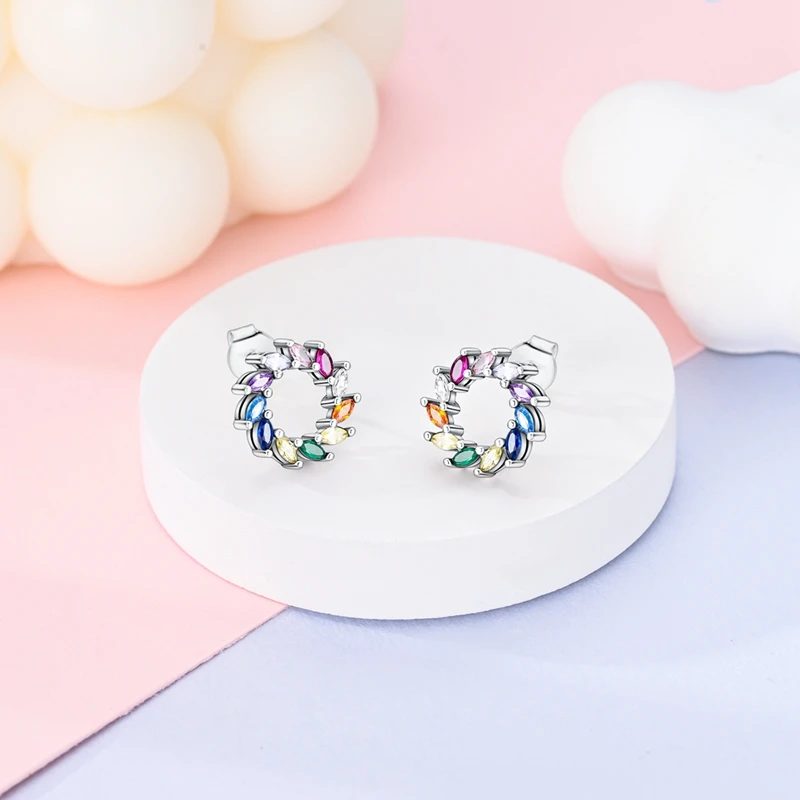 New Fashion 925 Sterling Silver Double Circle Earrings For Women Shining Zircon Piercing Ear Studs Fine Engagement Jewelry