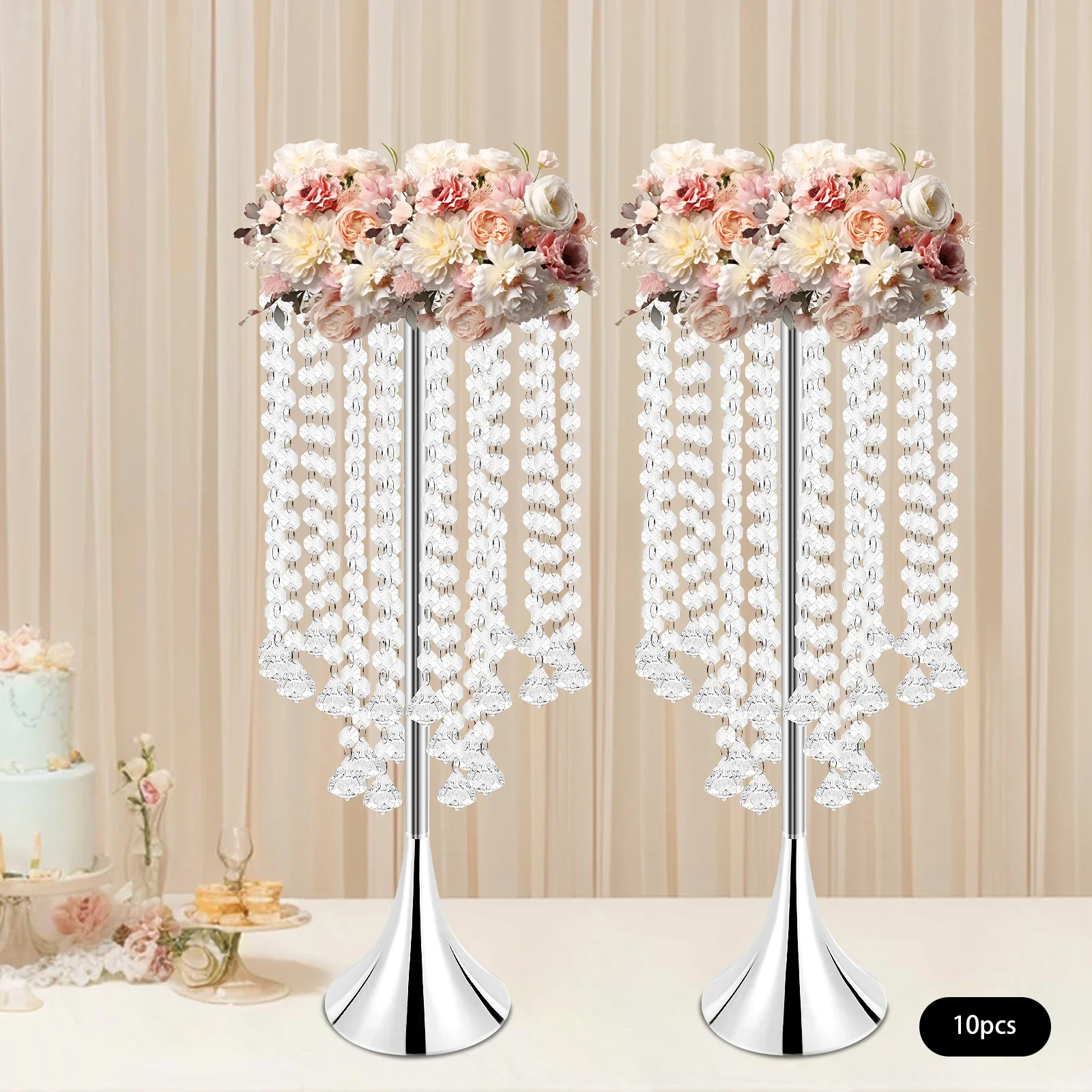 10Pcs Luxurious Wedding Flower Stand, Acrylic Crystal Centerpieces 21.9 in, for Wedding Receptions Hotel/Home Romantic Decor