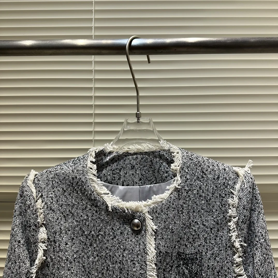 Fato de Tweed escovado feminino, 1001, Moda inverno, Novo, 2024