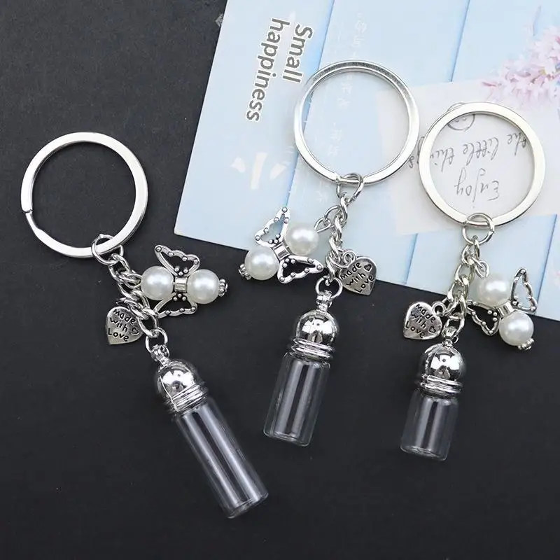 Glass Empty Bottle Keychain Transparent Pendant Essential Oils Perfume Jars Mini Wishing Bottle Keychain For DIY Crafts