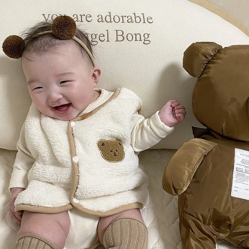 Cute Baby Vest for Kids 6-24Month Boys Girls Winter Clothes Thicken Thermal Children Vest Soft Plush Waistcoat Outer Coat