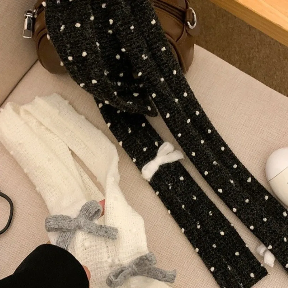 ผ้าพันคอไหมพรมลายจุดอเนกประสงค์ สไตล์ฮาราจูกุ ตกแต่งชุดสไตล์เกาหลี Y2K ผ้าพันคอยาวทรงแคบ สตรีทแวร์