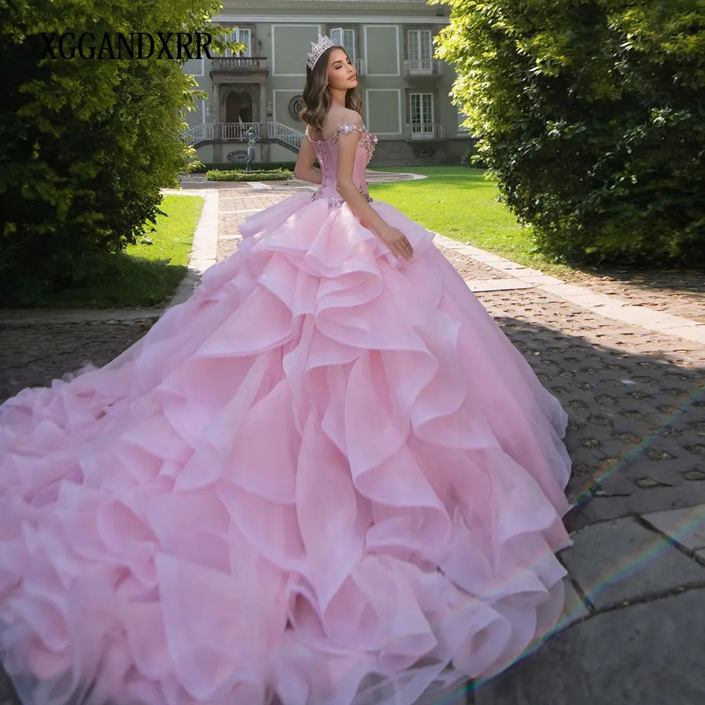 

Новое розовое платье Quinceanera 2025 года, бальное платье Vestido De 15 Anos, платье для выпускного вечера с бисером и кристаллами Sweet 16, платье для дня рождения