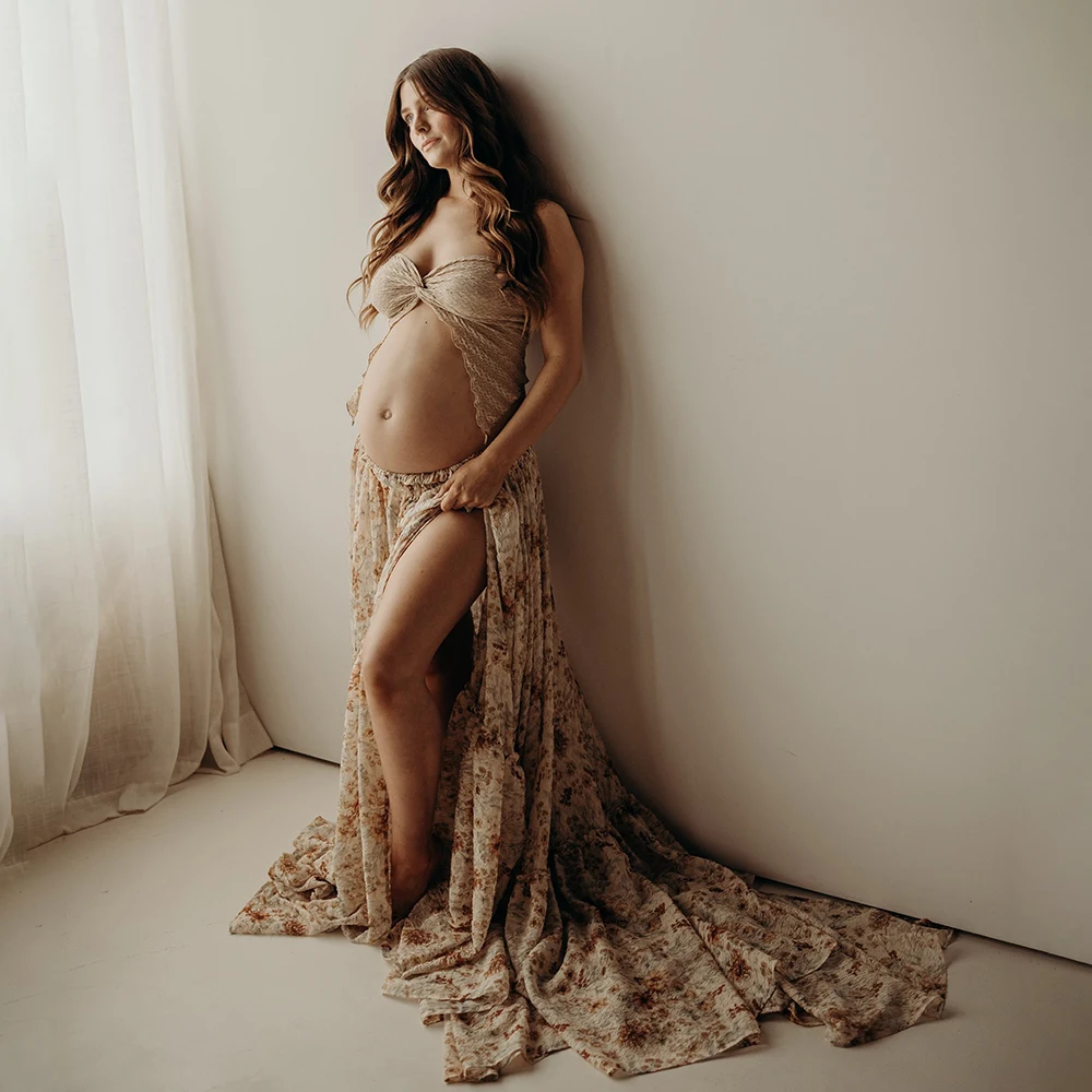 

Maternity Dress Photoshoot for Pregnancy Baby Shower Photography Outfit Two-piece for Boutique Maternity Bump Friendly Dresses