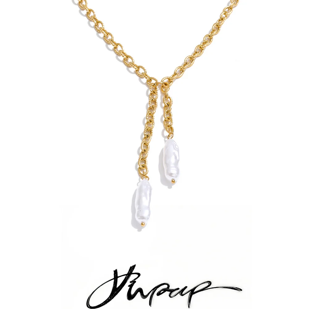 Yhpup – collier de luxe à chaîne de perles baroques pour femmes, en acier inoxydable, bijoux attrayants, cadeau à la mode, imperméable