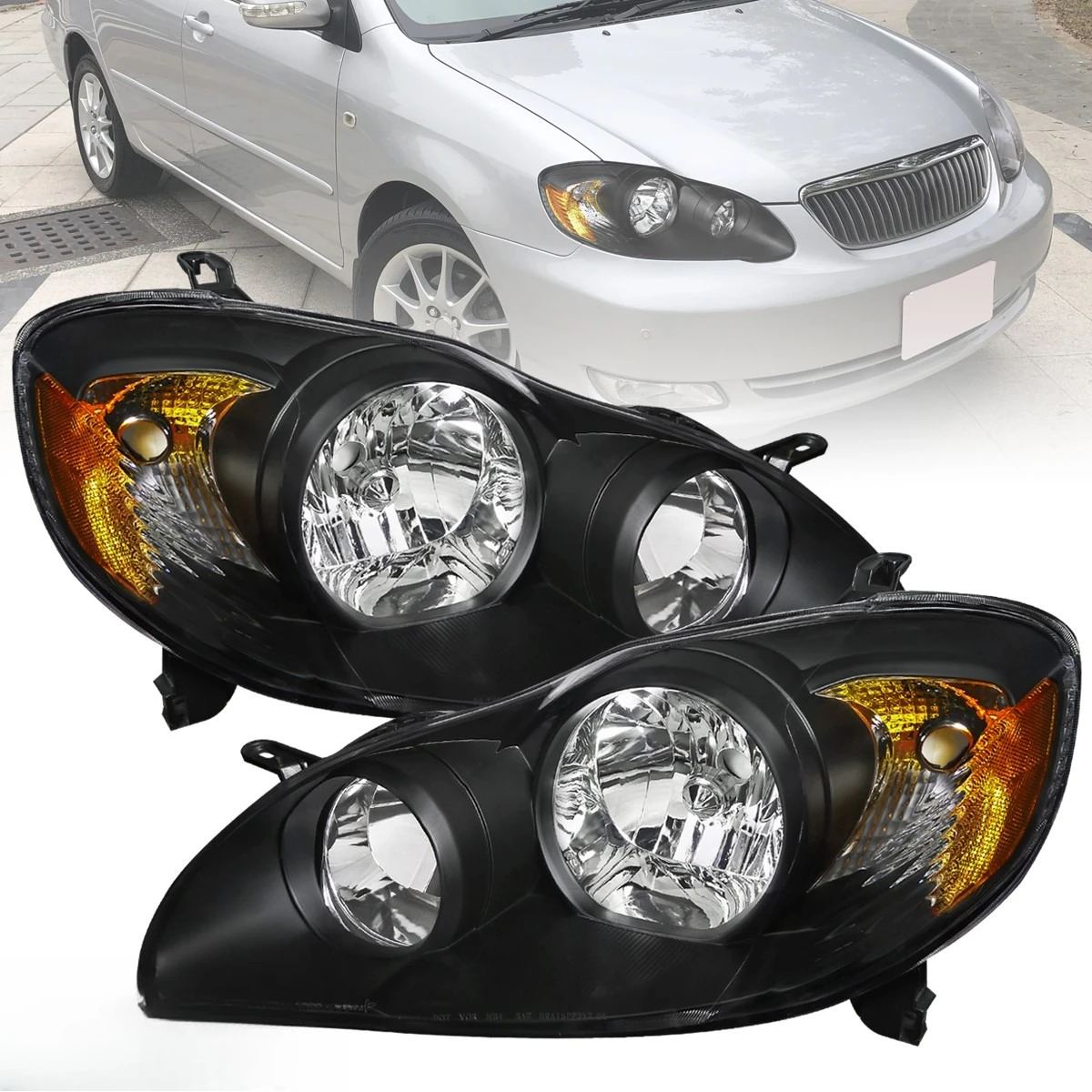 

Black Headlights Fits 2003-2008 Toyota Corolla Replacement Lamp Left+Right 03-08