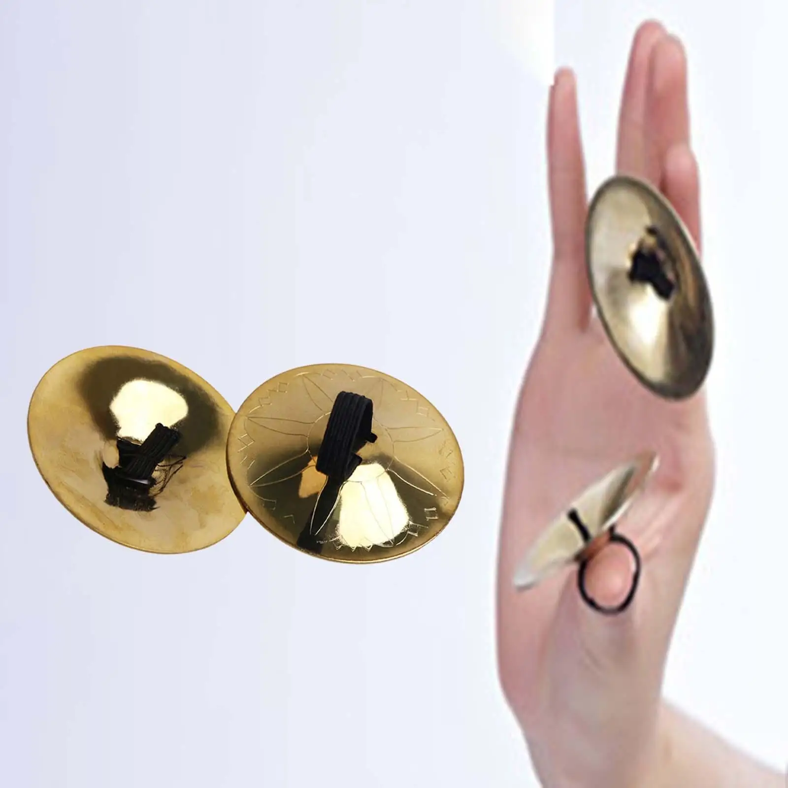 2x Finger Cymbals for Belly Dance Early Education Toy Elastic Finger Loop Dancing Accessory for Parties Evening Prom Costume