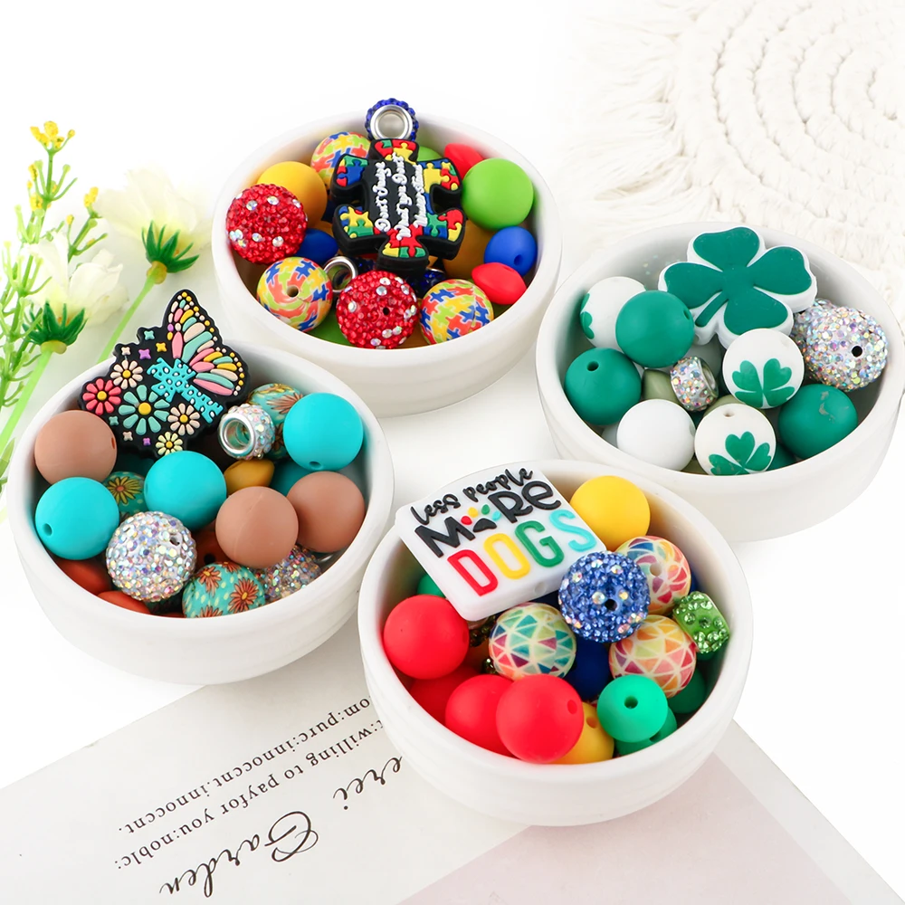 33Pcs/Set New Silicone Focal Beads Silicone Round Lentil Loose Bead Set For Jewelry Making DIY Keychain Pen Bracelet Accessories