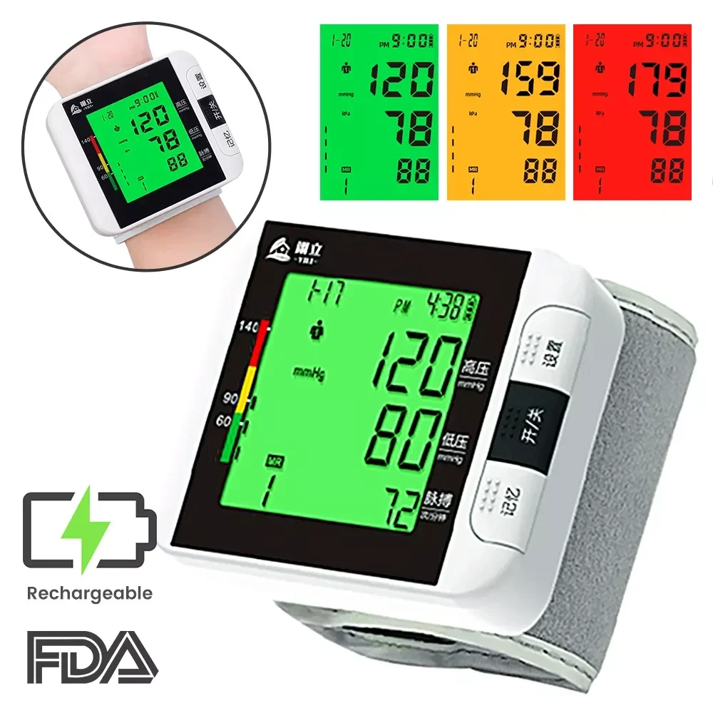 Monitor Digital de presión arterial de muñeca, esfigmomanómetro médico electrónico, tonómetro automático, tensiómetro, medidor de presión arterial