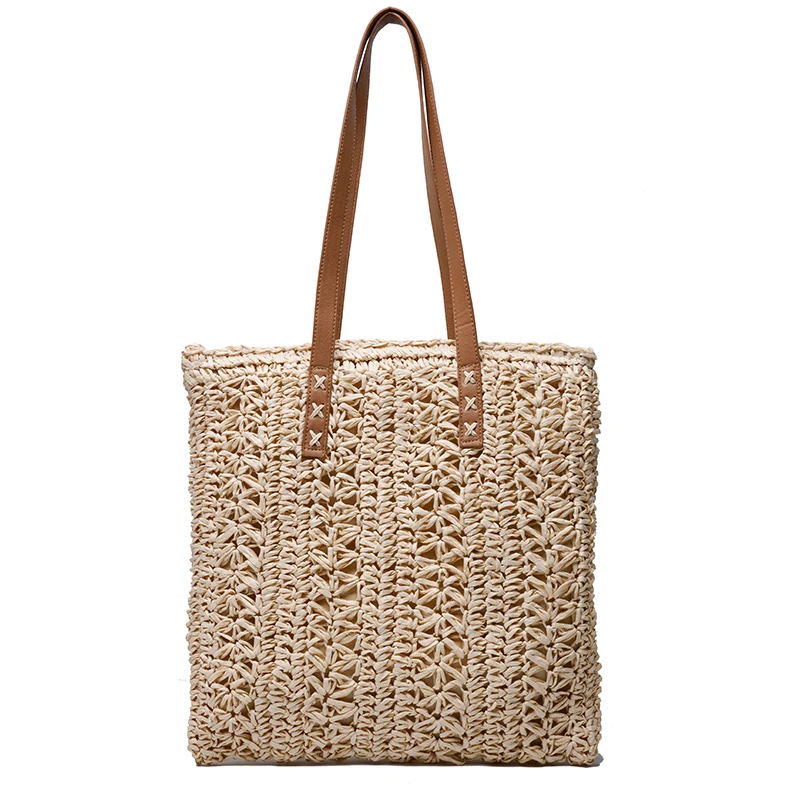 Women\'s Fashion Straw Cutout Beach Vacation Shoulder Bags Shopping Handbags Girls Casual Handwoven Handbags