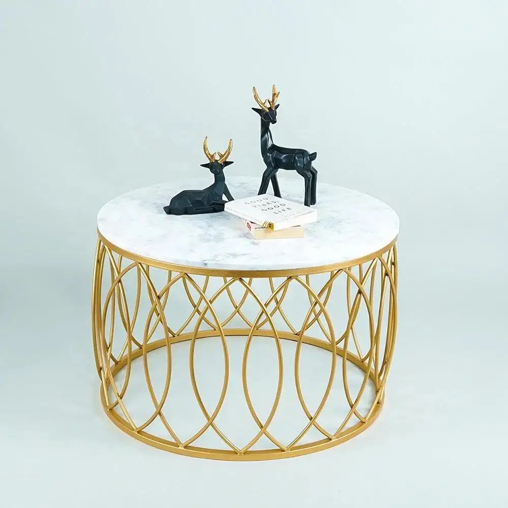 

Carolf Modern White Beige Travertine Marble Living Room Wood Center Table Coffee TV Stand Side Table