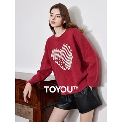 TOYOUTH Women Sweater 2024 Autumn Winter New Round Neck Slim Fit Woolen Sweater Pullover Tops